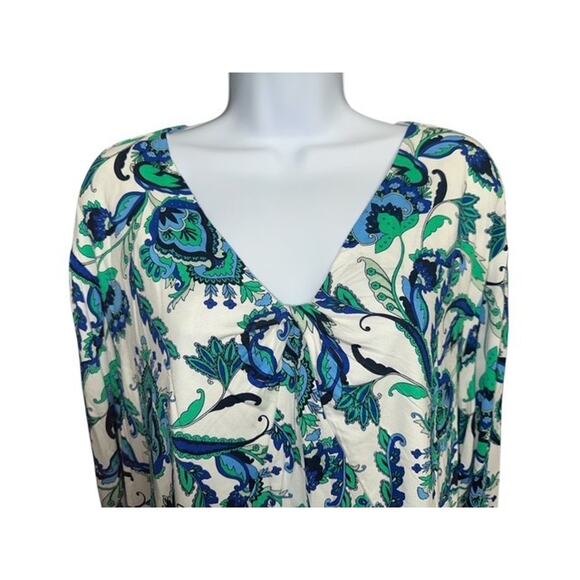 Liz Claiborne 3X Top Blue Green Pretty Paisley Floral V-Neck Stretch Long Sleeve - Picture 3 of 4